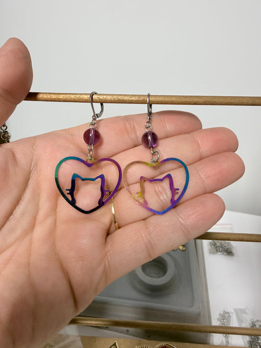 Boucles d'oreilles | Chat arc-en-ciel