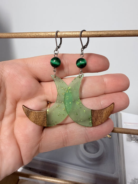 Boucles d'oreilles Lune II | Bois et résine