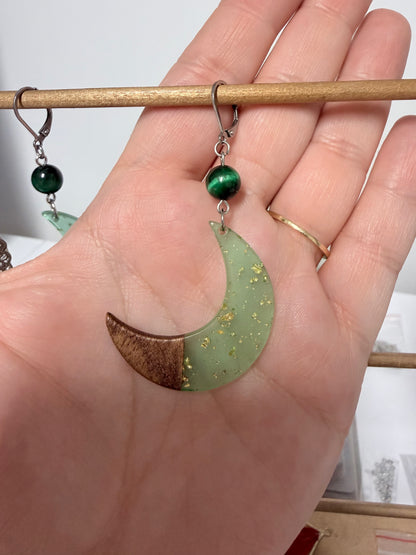 Boucles d'oreilles Lune II | Bois et résine