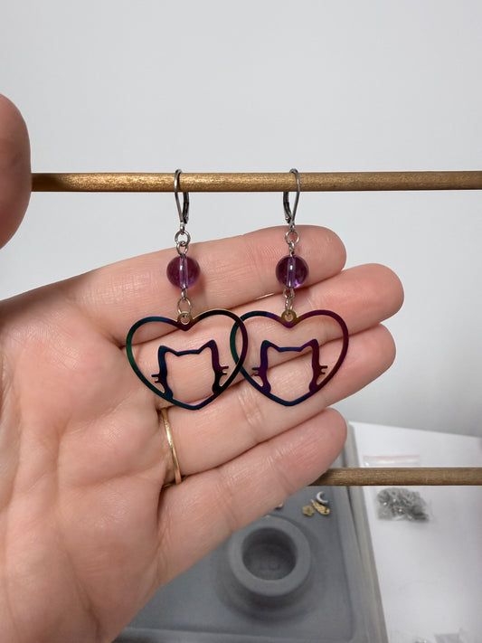Boucles d'oreilles | Chat arc-en-ciel