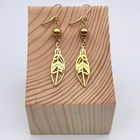 Boucles d'oreilles | Grandes plumes dorées