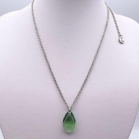 Green satin necklace | Swarovski crystal